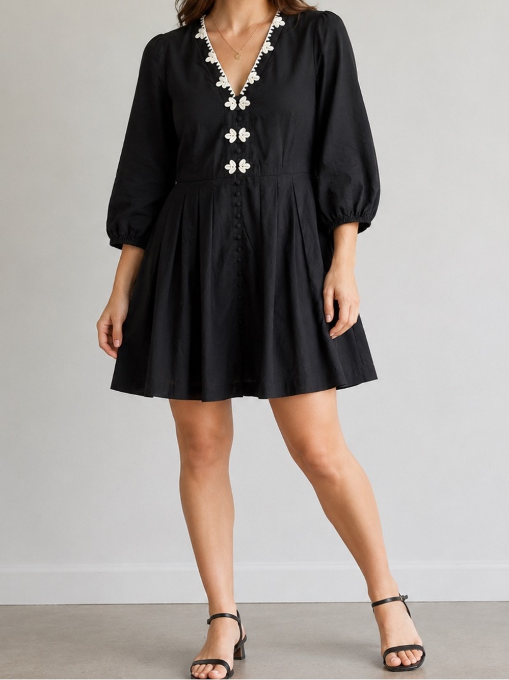 Marea Solana Black Cowrie Shell A-Line Resortwear Vacation Mini Dress
